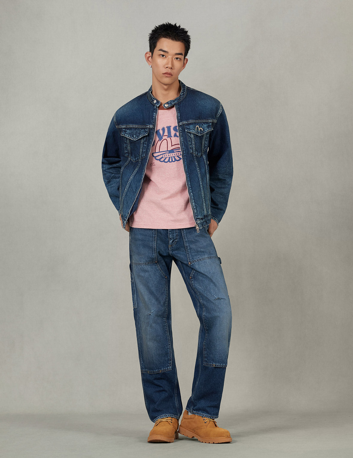 洗水海鷗刺繡常規版型牛仔騎士夾克