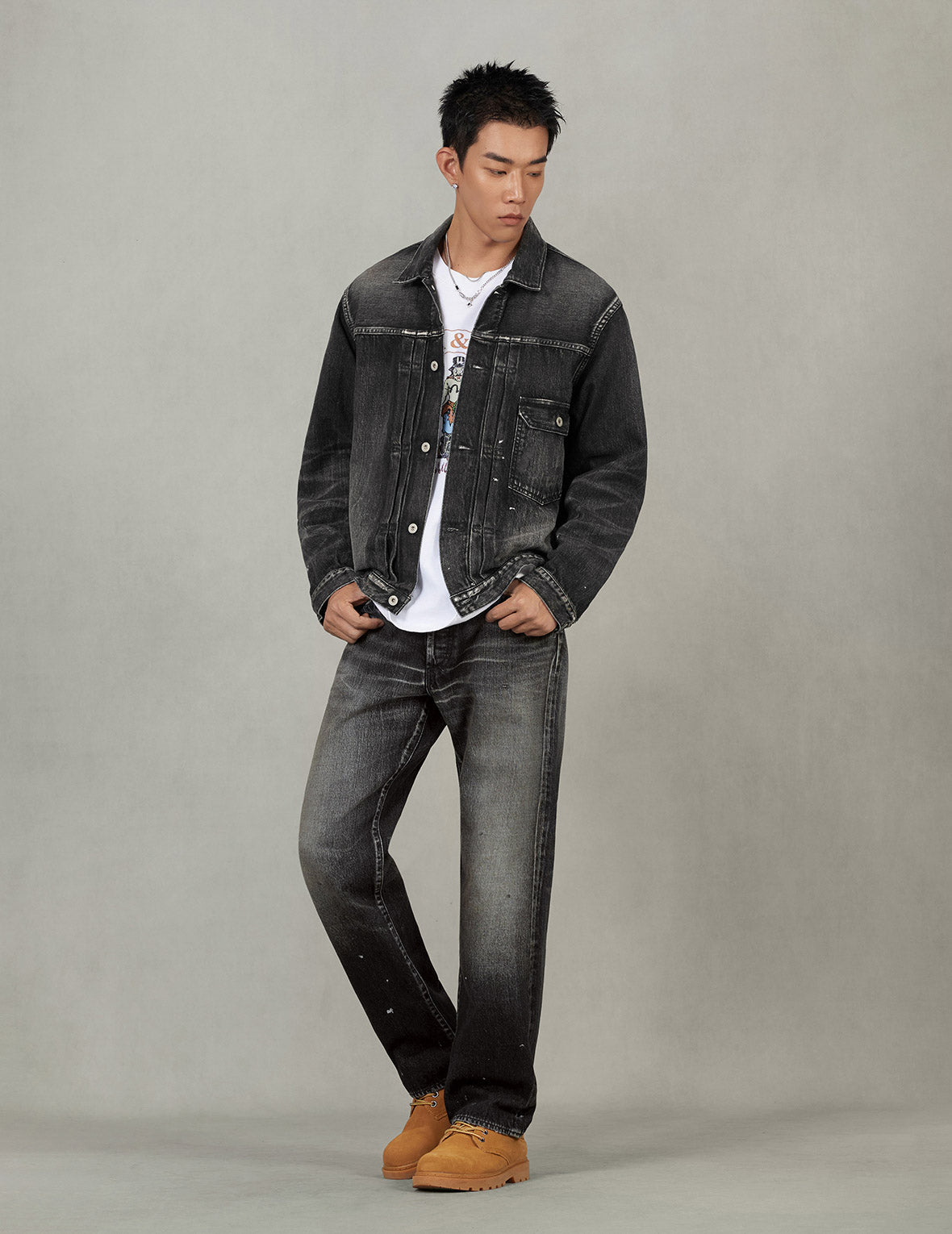 海鷗印花常規版型牛仔卡車司機外套