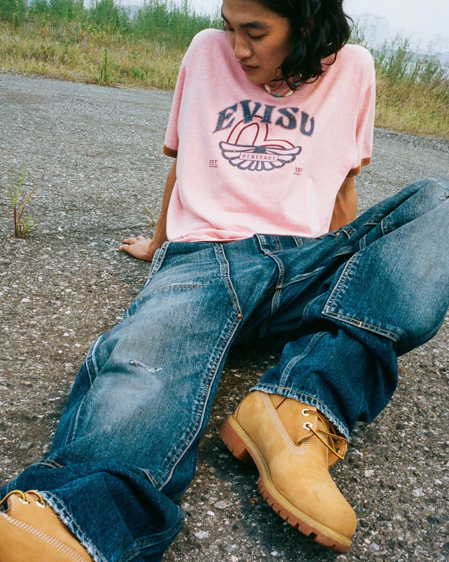 洗水海鷗刺繡常規版畫家牛仔褲