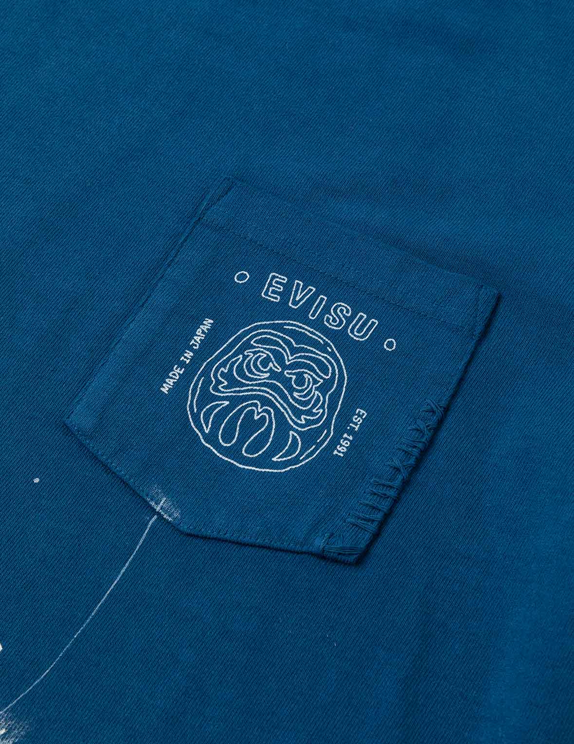 達摩與商標刺繡常規版型漸層式染色T恤