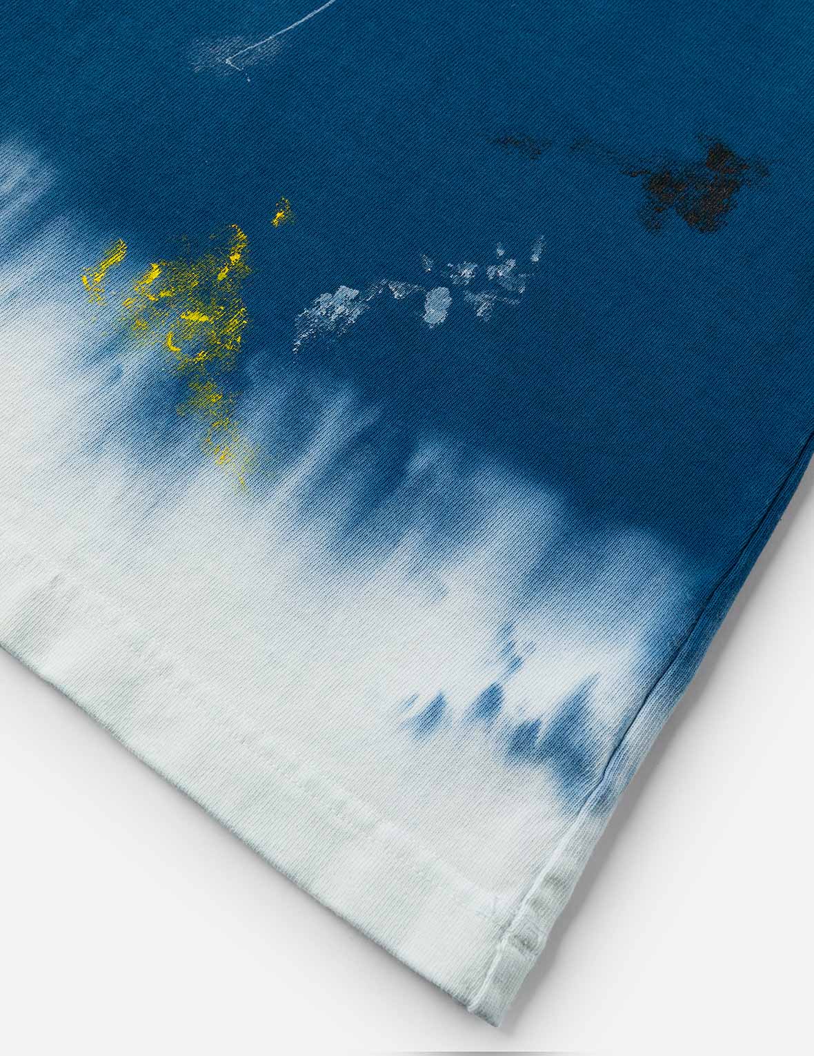 達摩與商標刺繡常規版型漸層式染色T恤