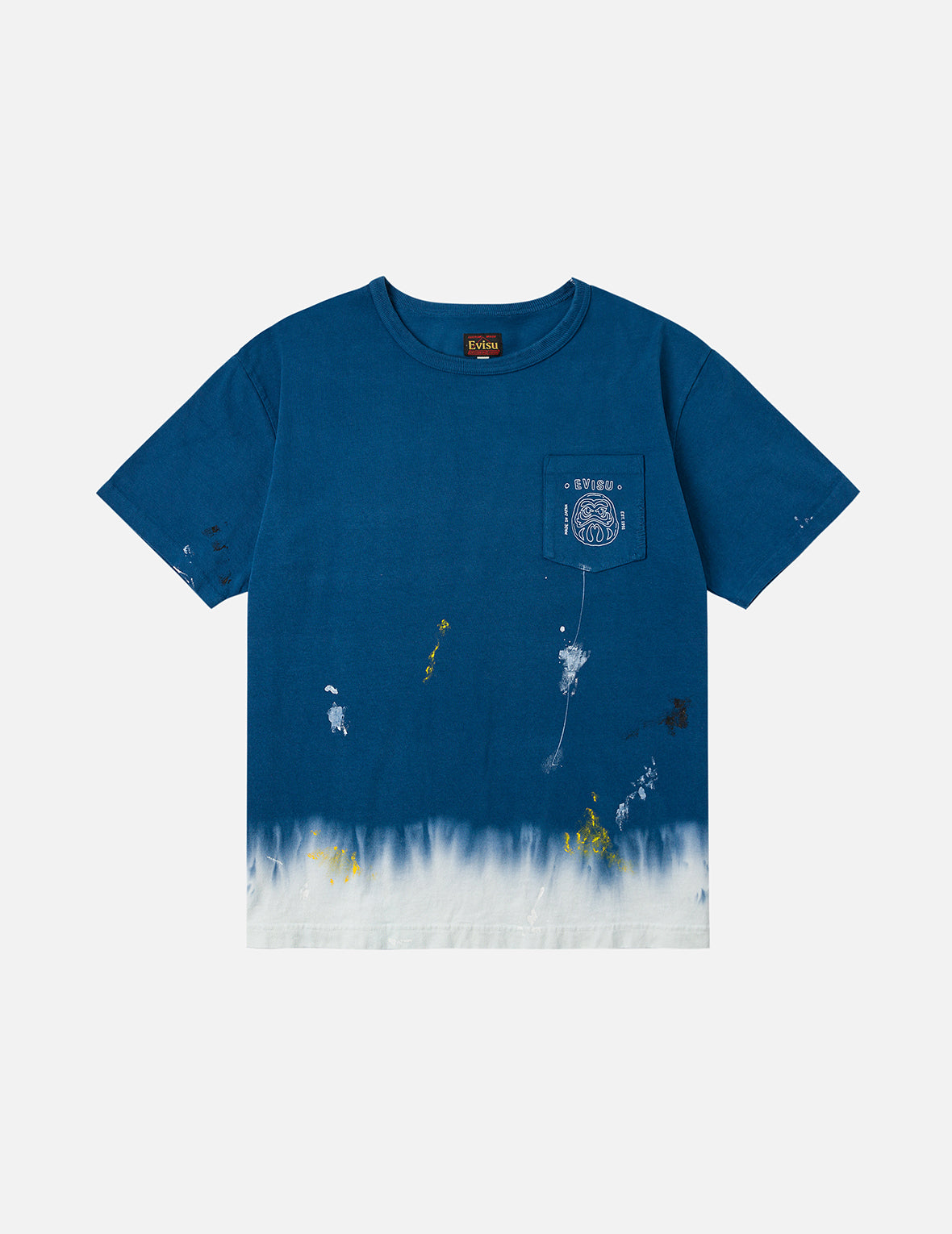 達摩與商標刺繡常規版型漸層式染色T恤