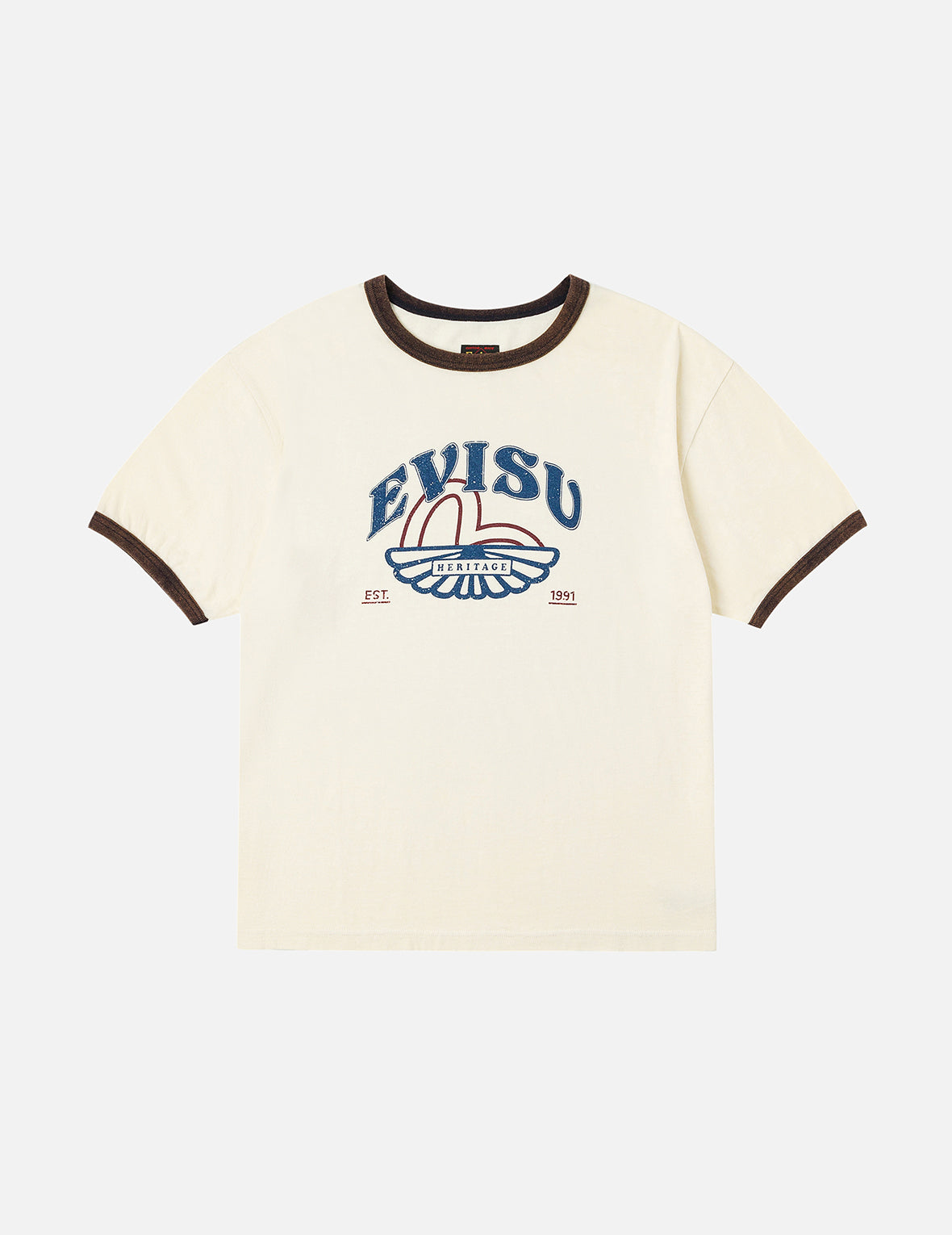 Washed Seagull and Logo Print Regular Fit Ringer T-shirt – EVISU