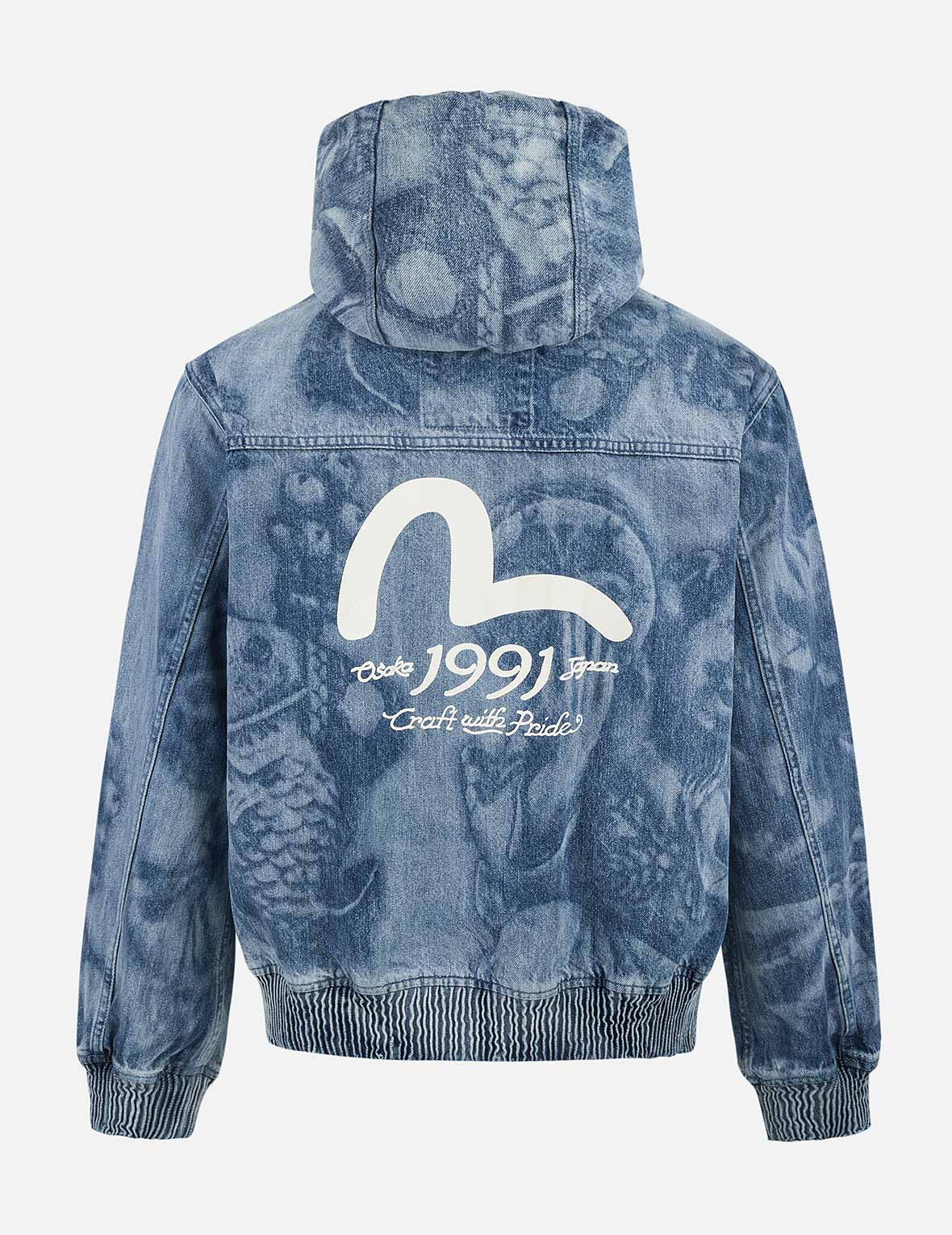 釣魚翁佛頭印花寬連帽牛仔外套