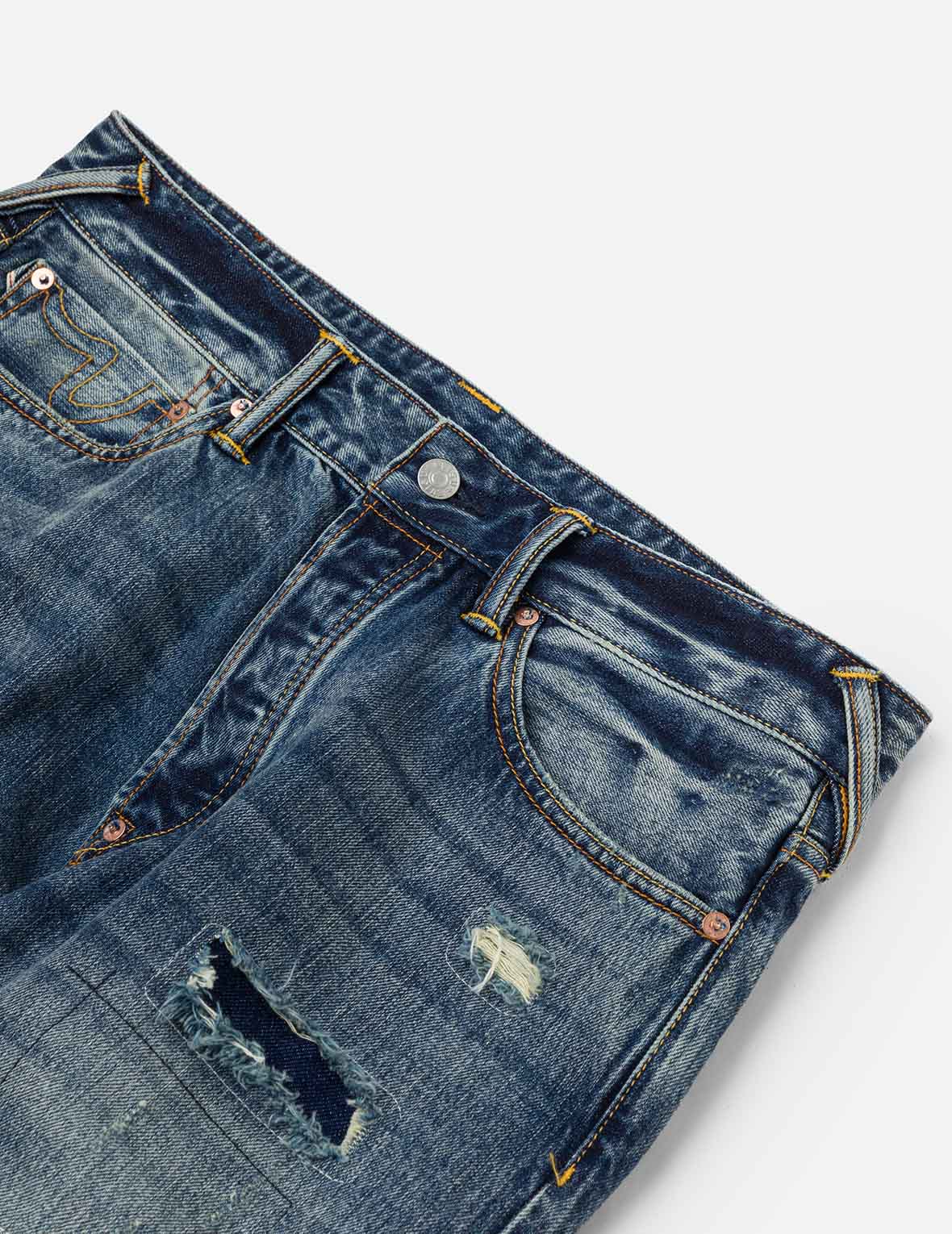 破損海鷗嵌條刺繡常規牛仔褲 #2000
