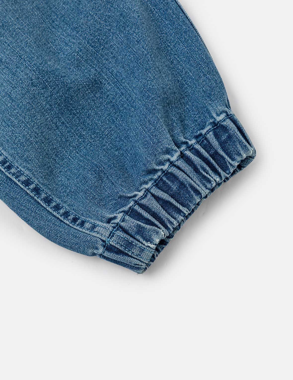 海鷗與商標印花寬版束口牛仔褲