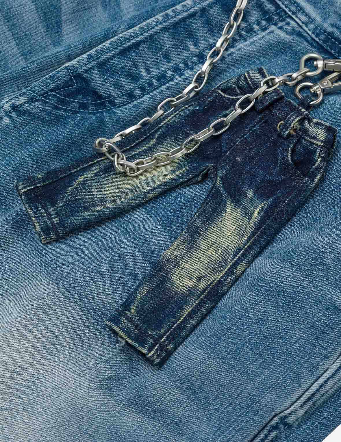 海鷗與商標印花寬版束口牛仔褲