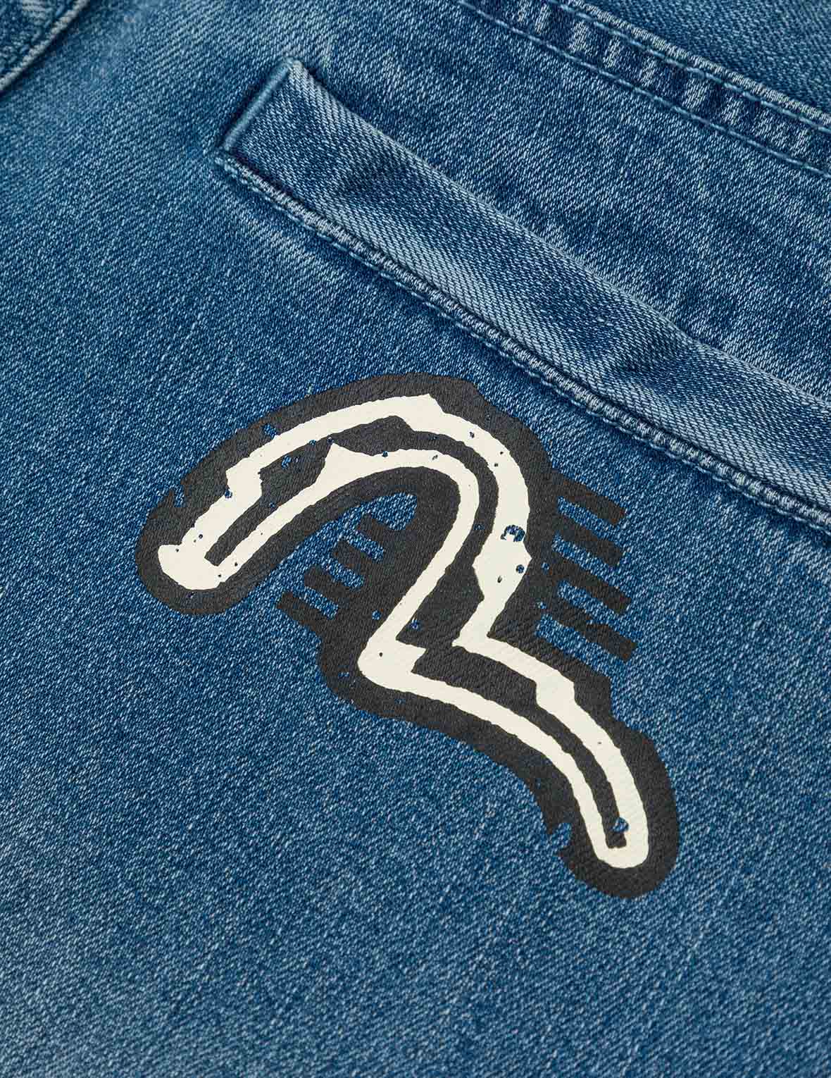 海鷗與商標印花寬版束口牛仔褲