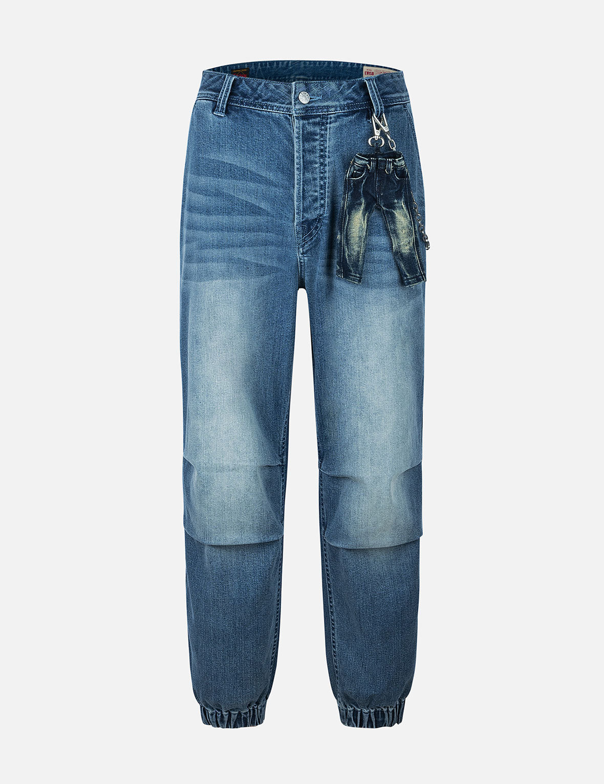 海鷗與商標印花寬版束口牛仔褲