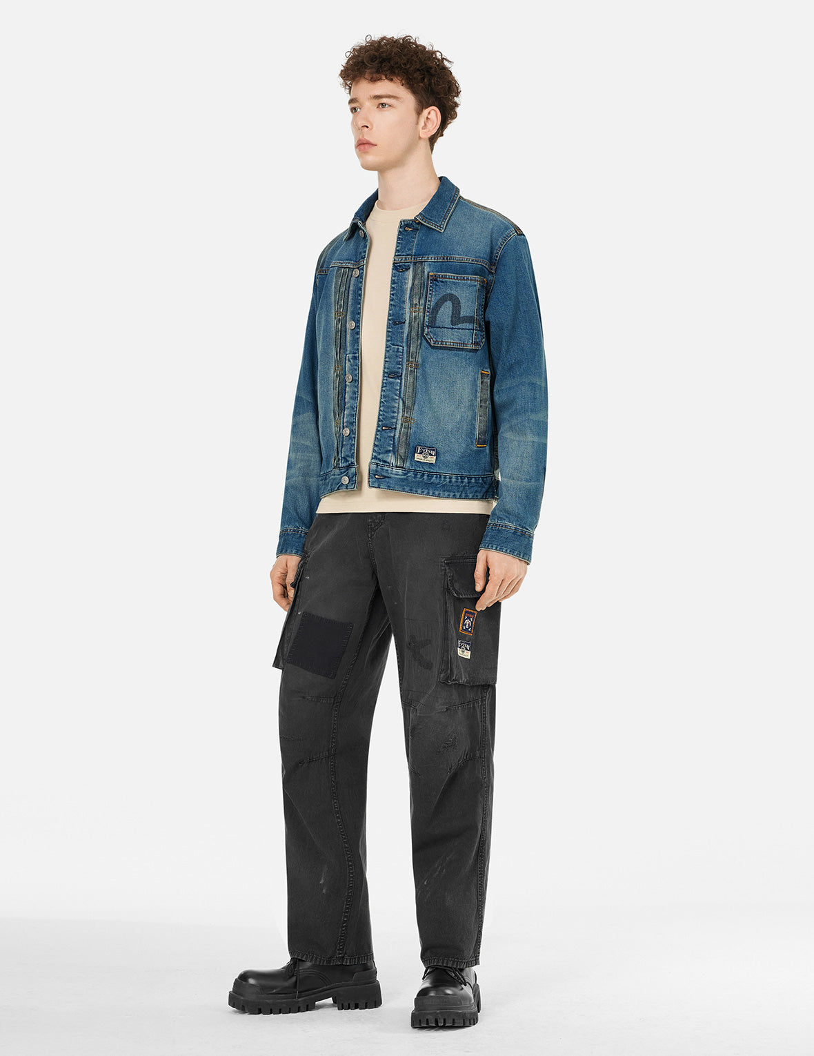 Totem Seagull Embroidery Straight Fit Cargo Pants