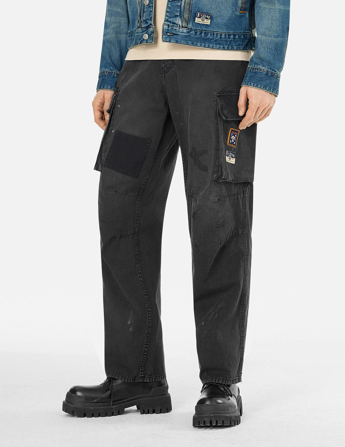 Totem Seagull Embroidery Straight Fit Cargo Pants