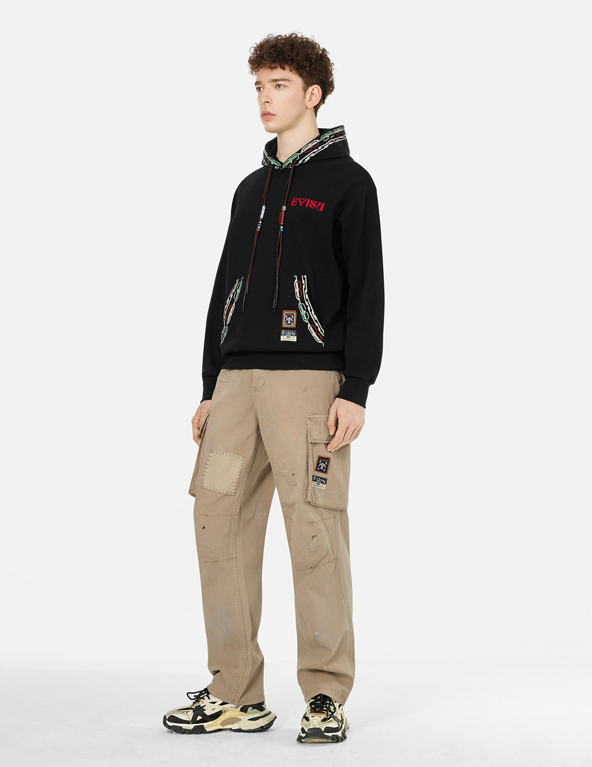 Totem Seagull Embroidery Straight Fit Cargo Pants
