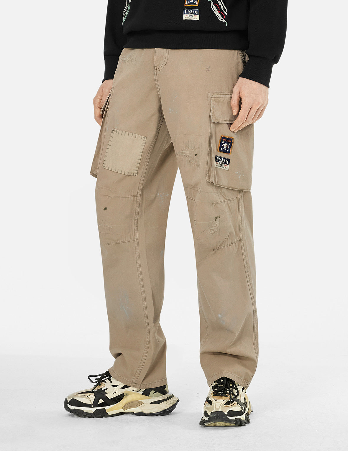 Totem Seagull Embroidery Straight Fit Cargo Pants