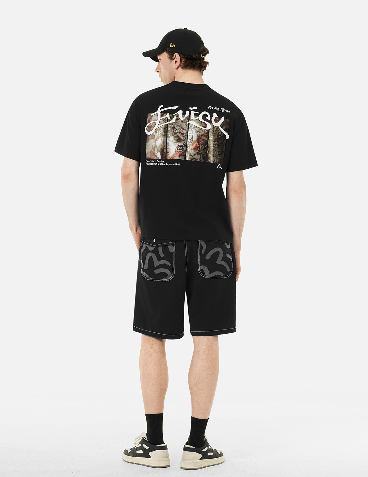 Allover Seagull Print Pocket Oversized Shorts