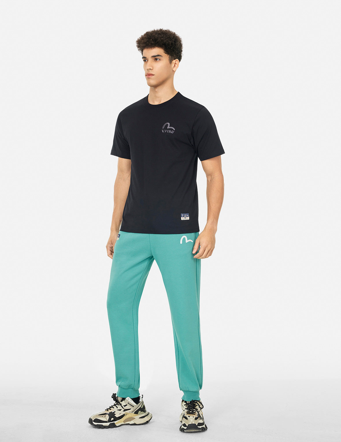 Spray-dyed Seagull and Logo Print Straight Fit Sweatpants