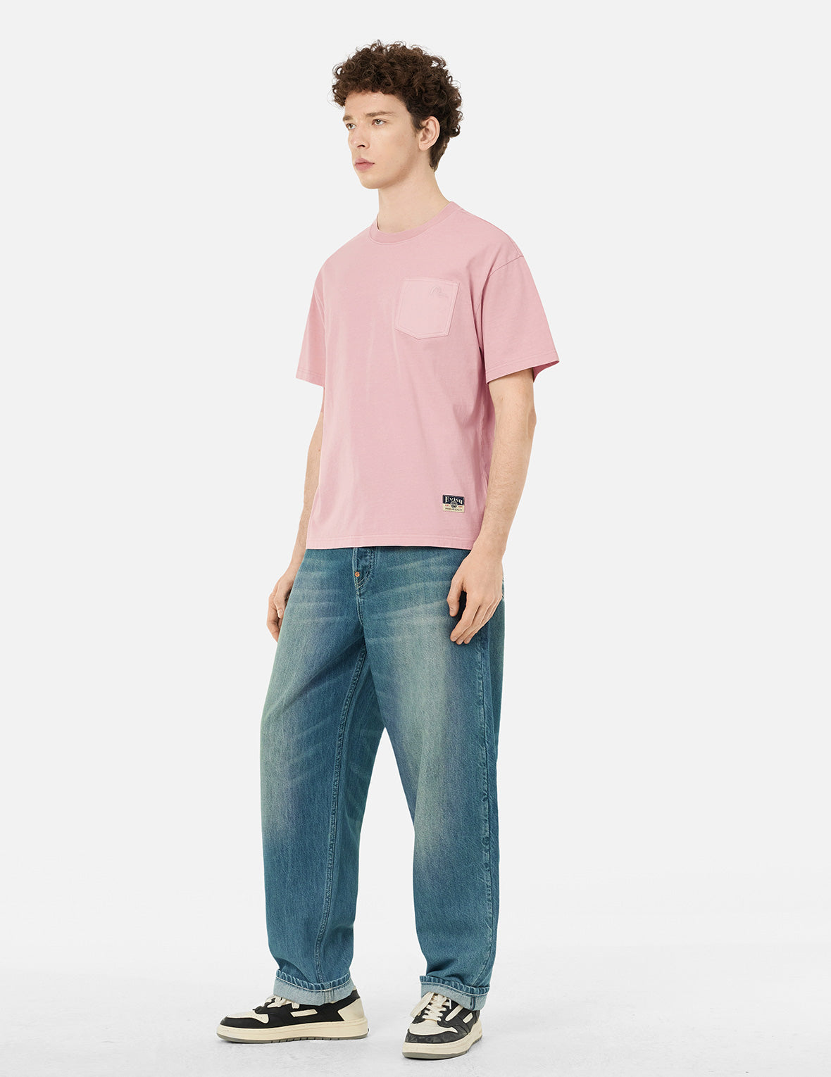 Seagull Embroidery Stitching Pocket Relax Fit T-Shirt