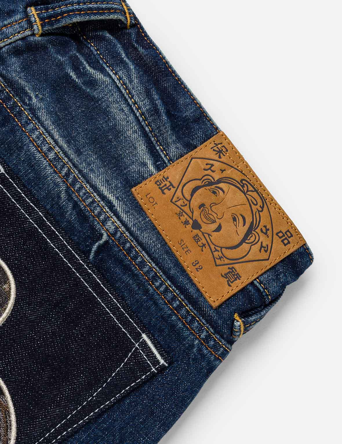 織錦拼布多口袋牛仔短褲