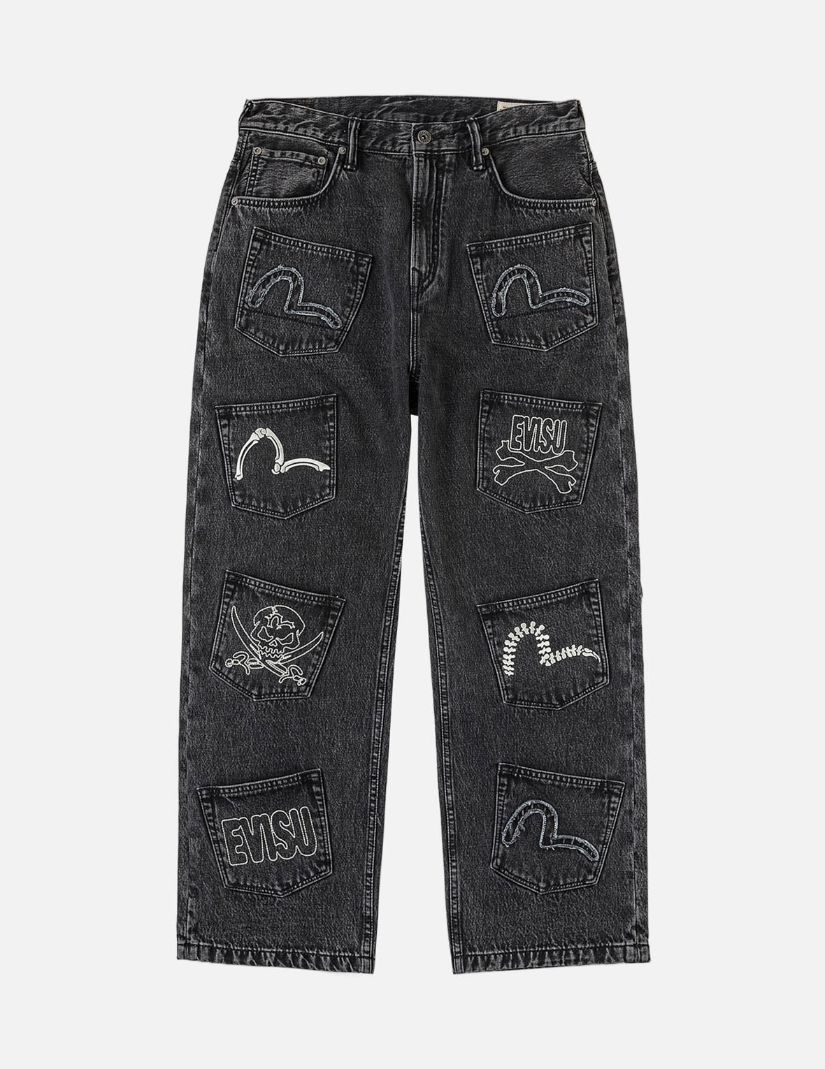 パンツ EVISU Black Denim Skull Multi-Pocket Denim Jeans – EVISU