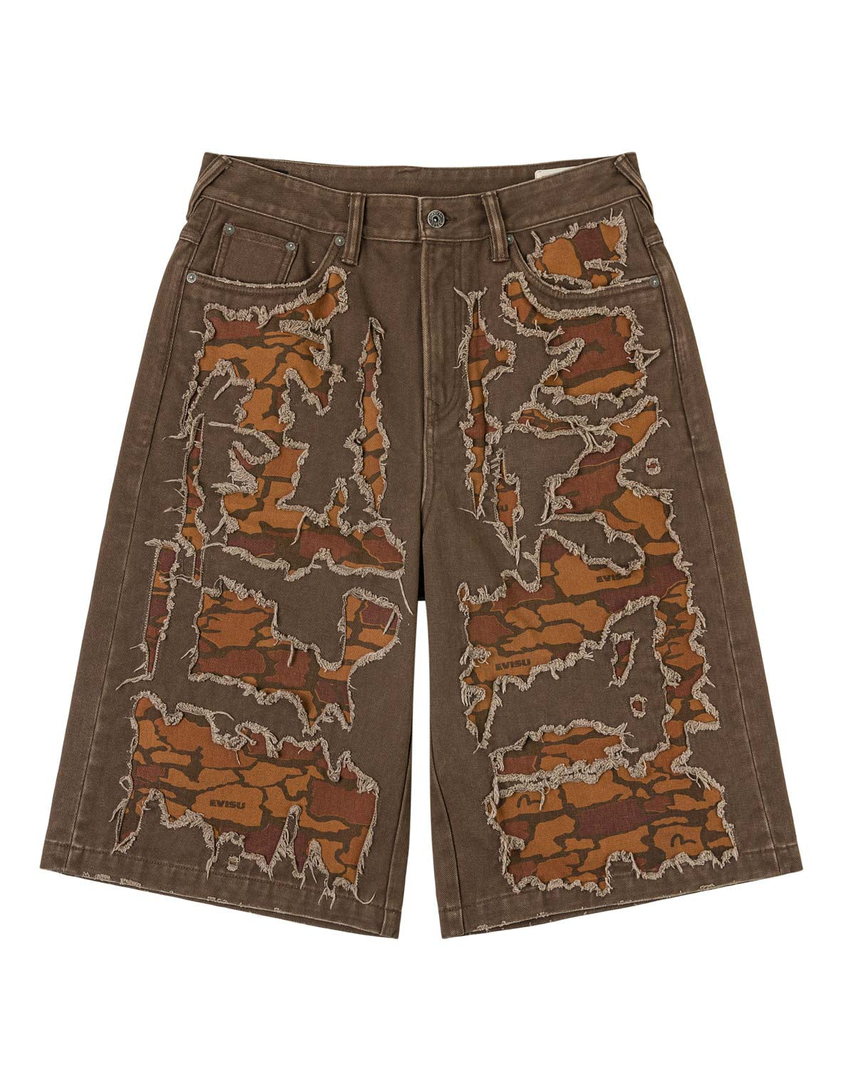 Ishigaki Camouflage Patchwork Denim Shorts