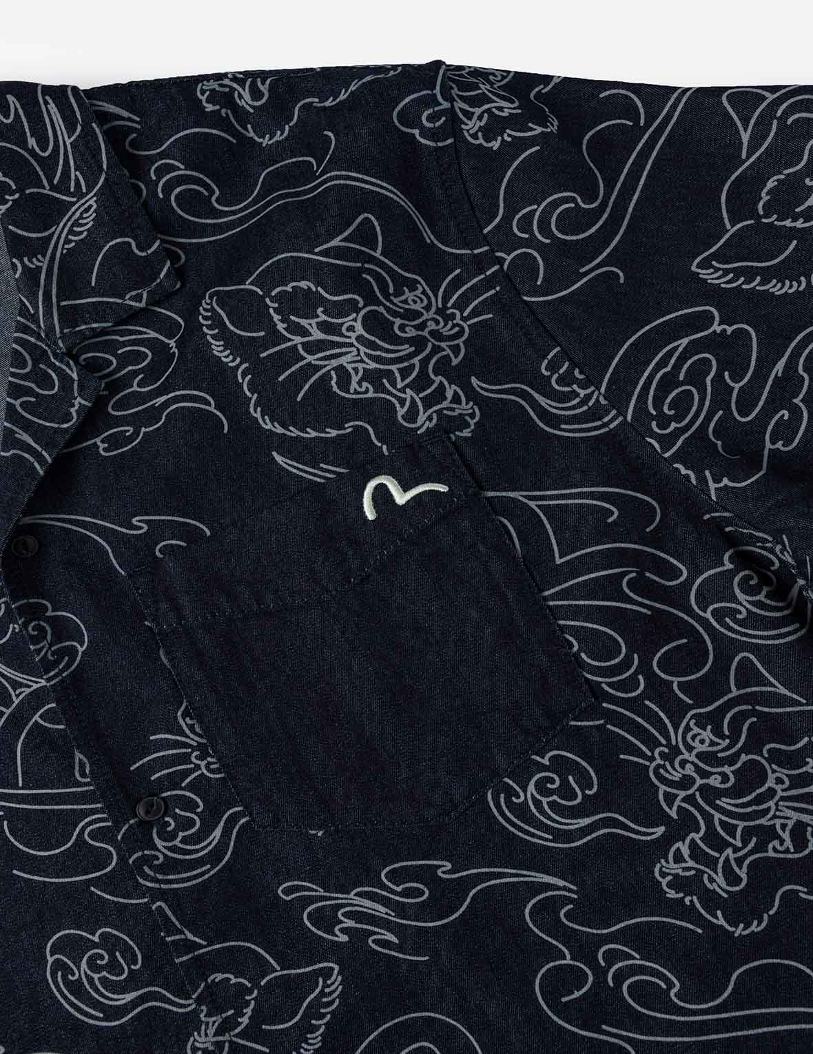 滿版豹子雲朵牛仔短袖襯衫