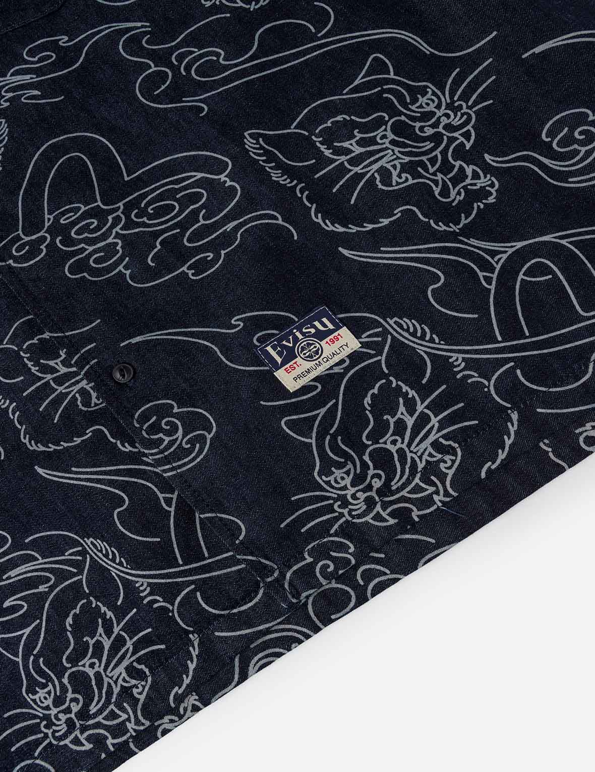 滿版豹子雲朵牛仔短袖襯衫