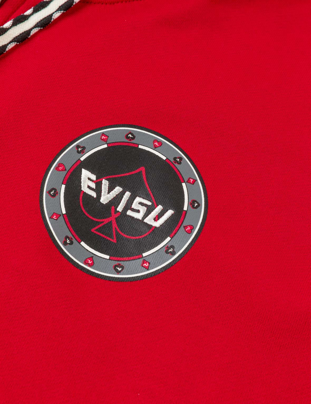 撲克葵扇刺繡拉鍊連帽外套 - 紅