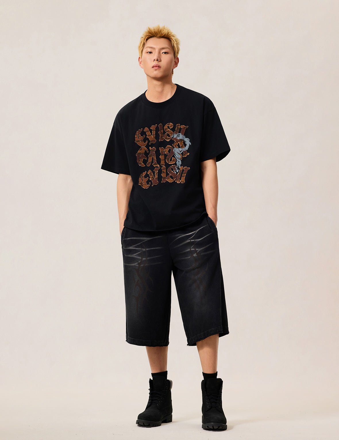 Distressed Ishigaki Camouflage Applique Logo T-shirt