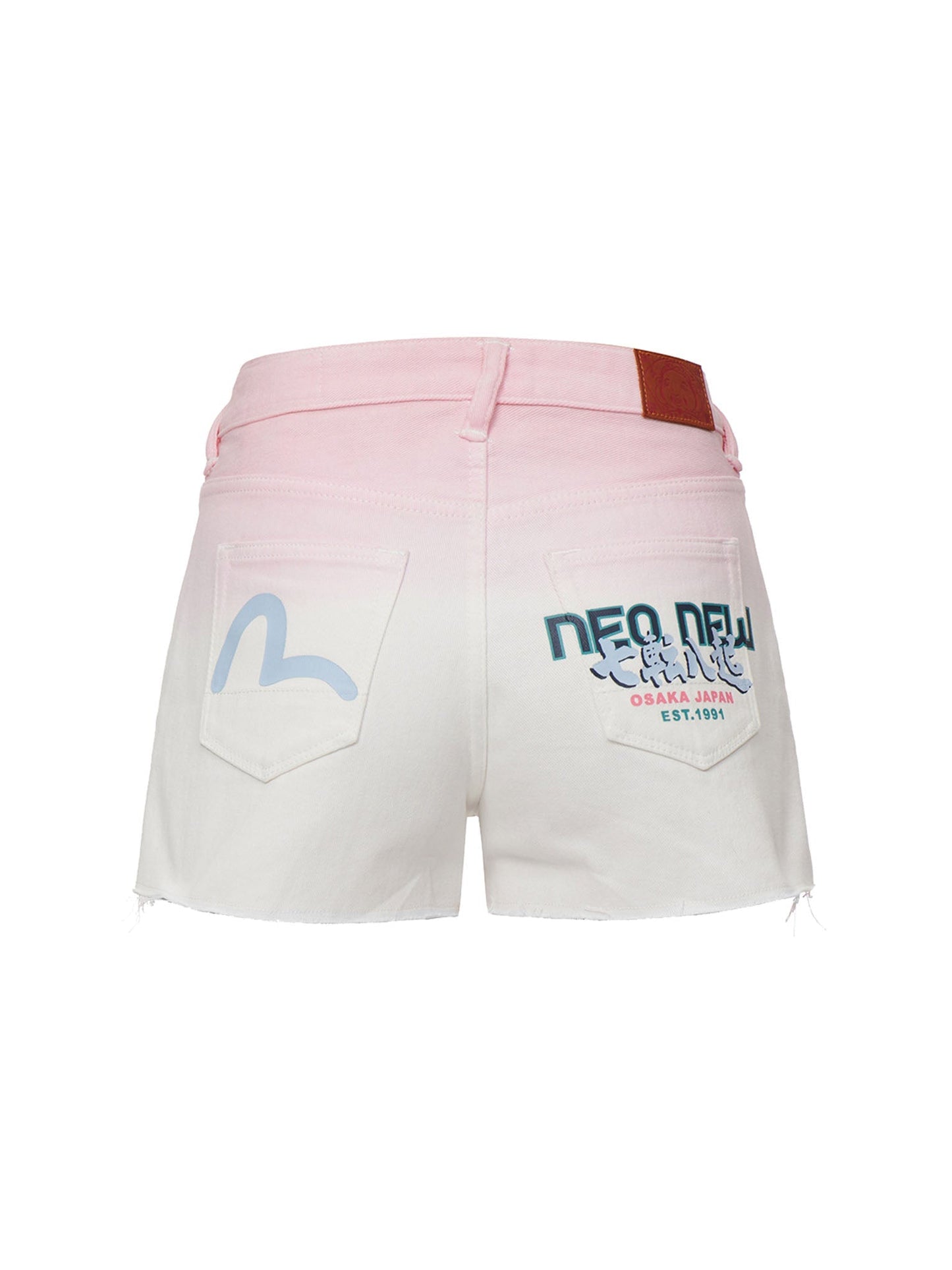 Seagull and Slogan Print Tie-dyed Denim Shorts