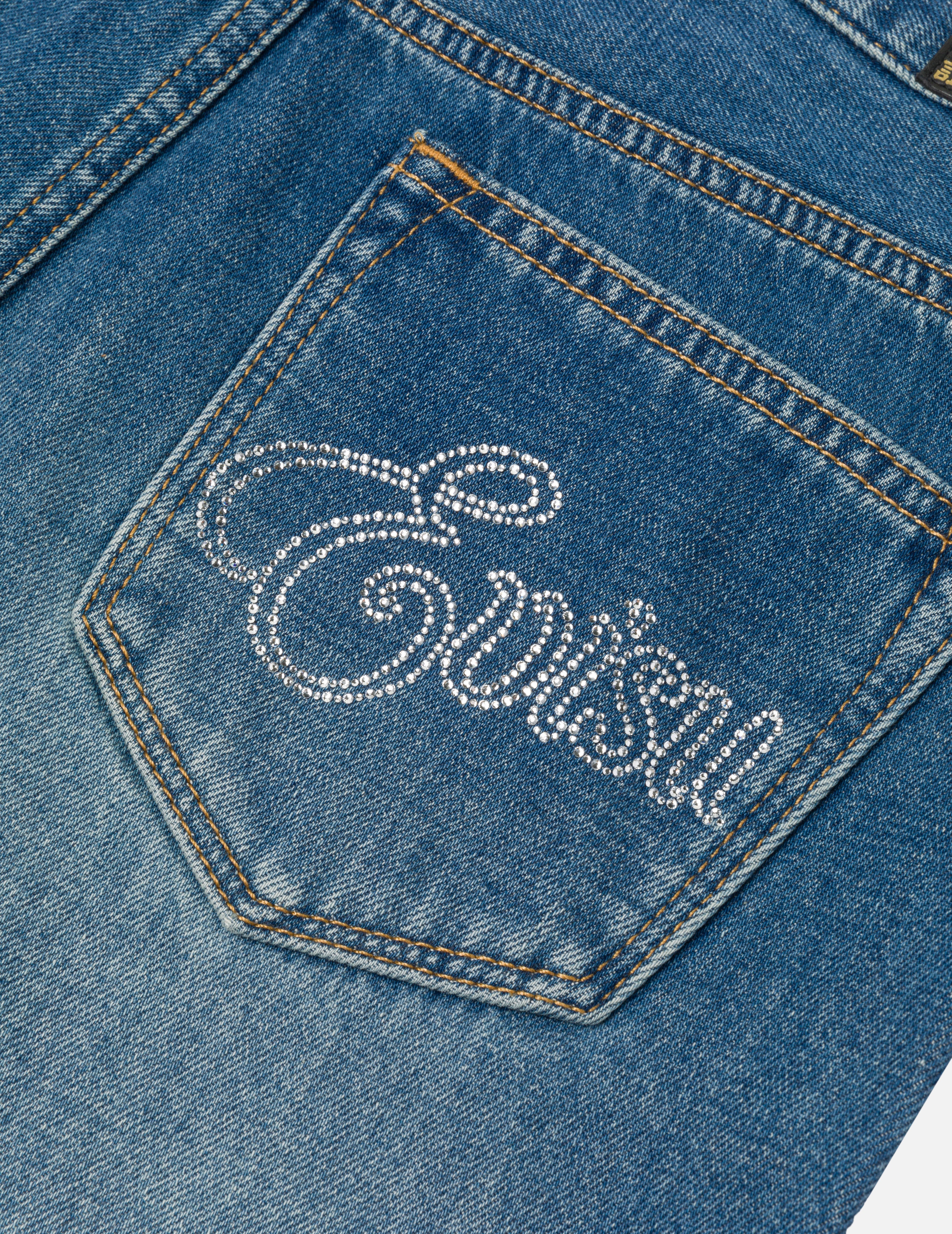 Rhinestone Logo and Seagull Print Boyfriend Jeans