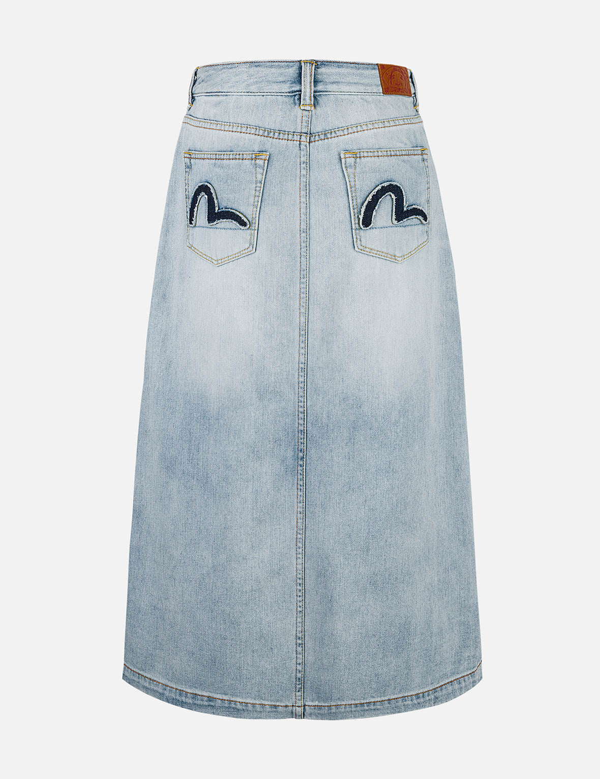 Washed Deconstructed Seagull Fashion Fit Demin Midi Skirt