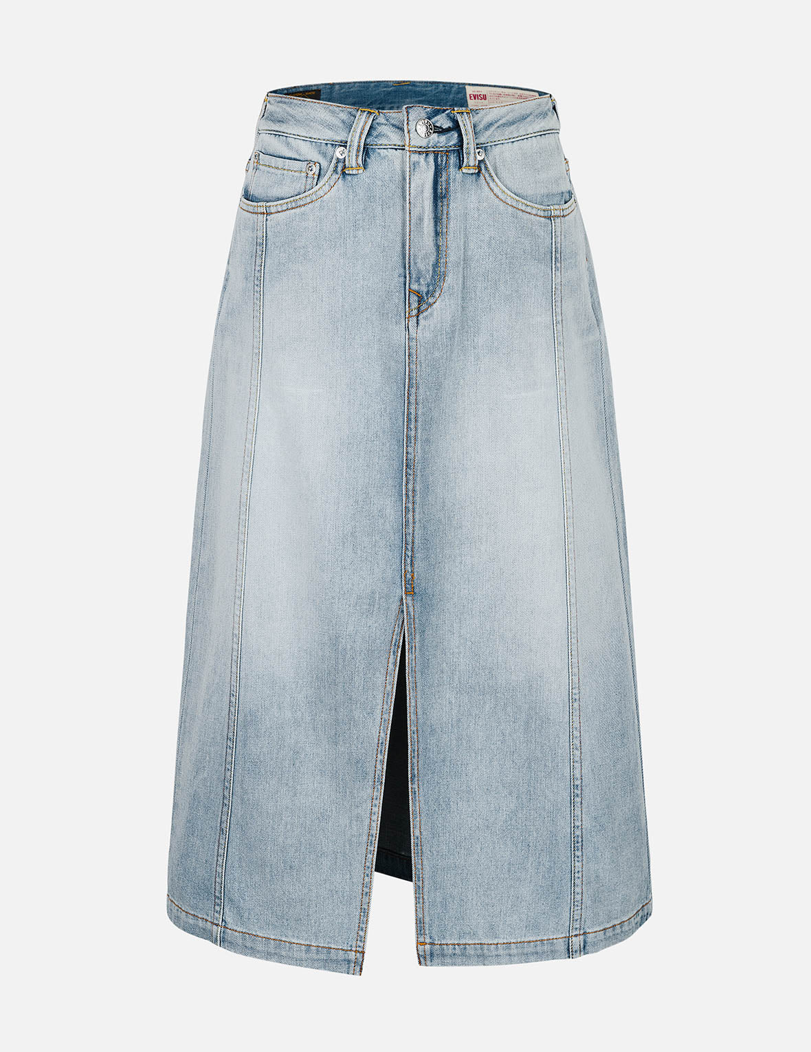 Washed Deconstructed Seagull Fashion Fit Demin Midi Skirt