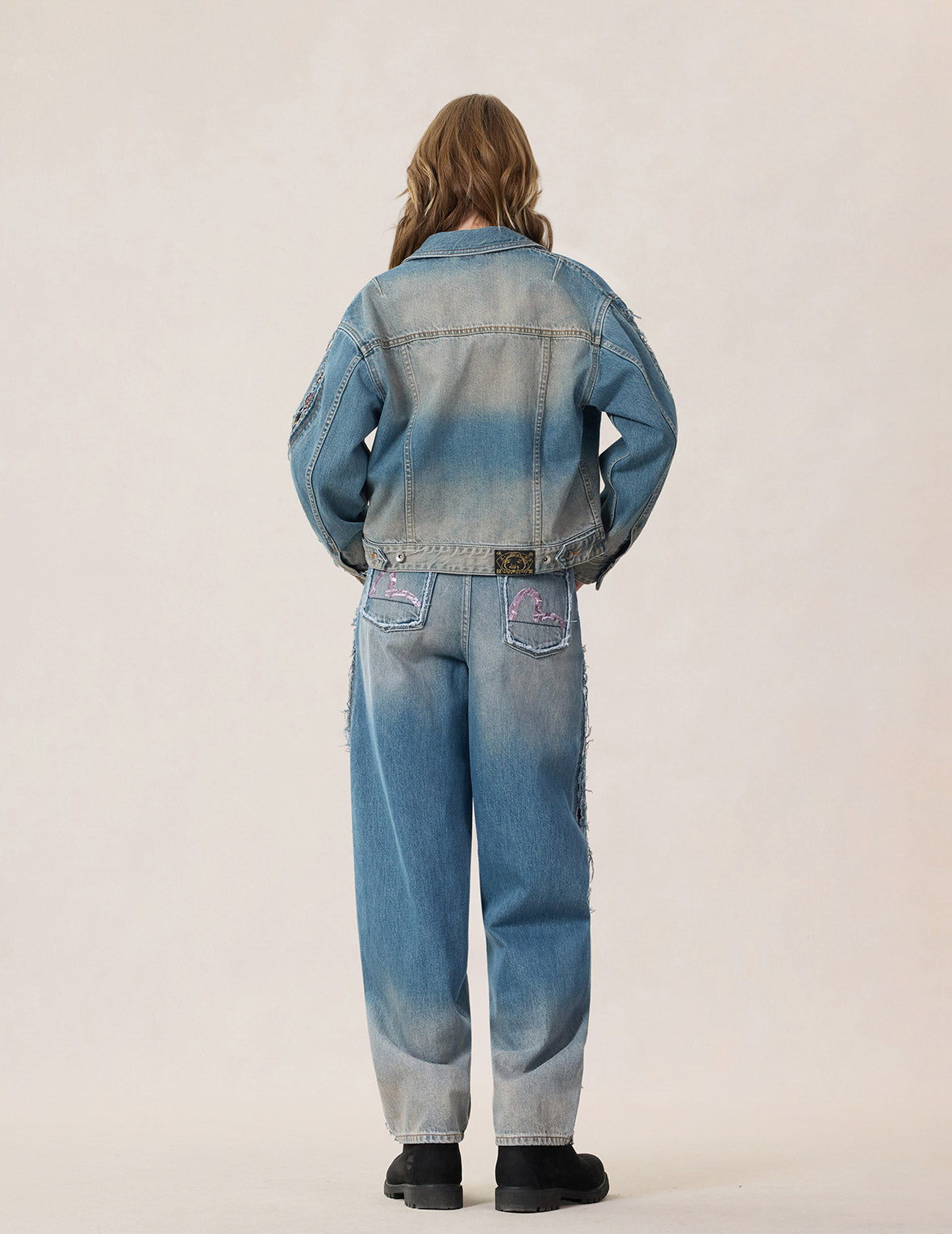 織錦布拼接牛仔外套