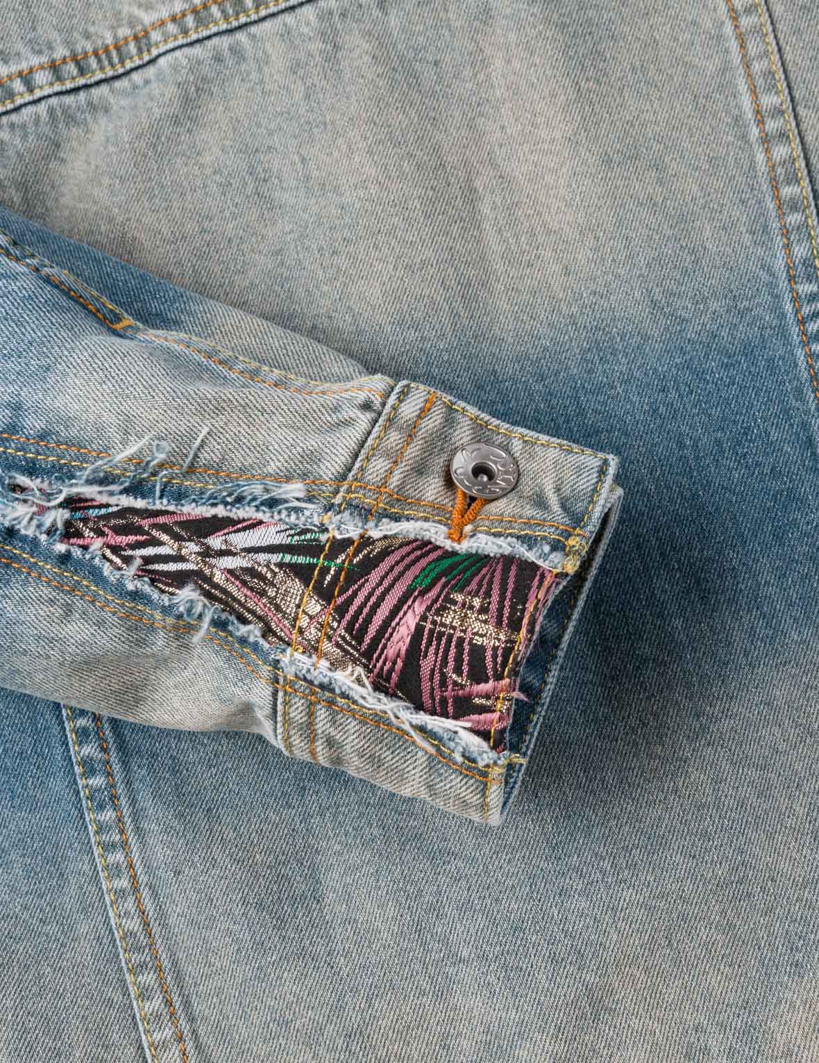 織錦布拼接牛仔外套