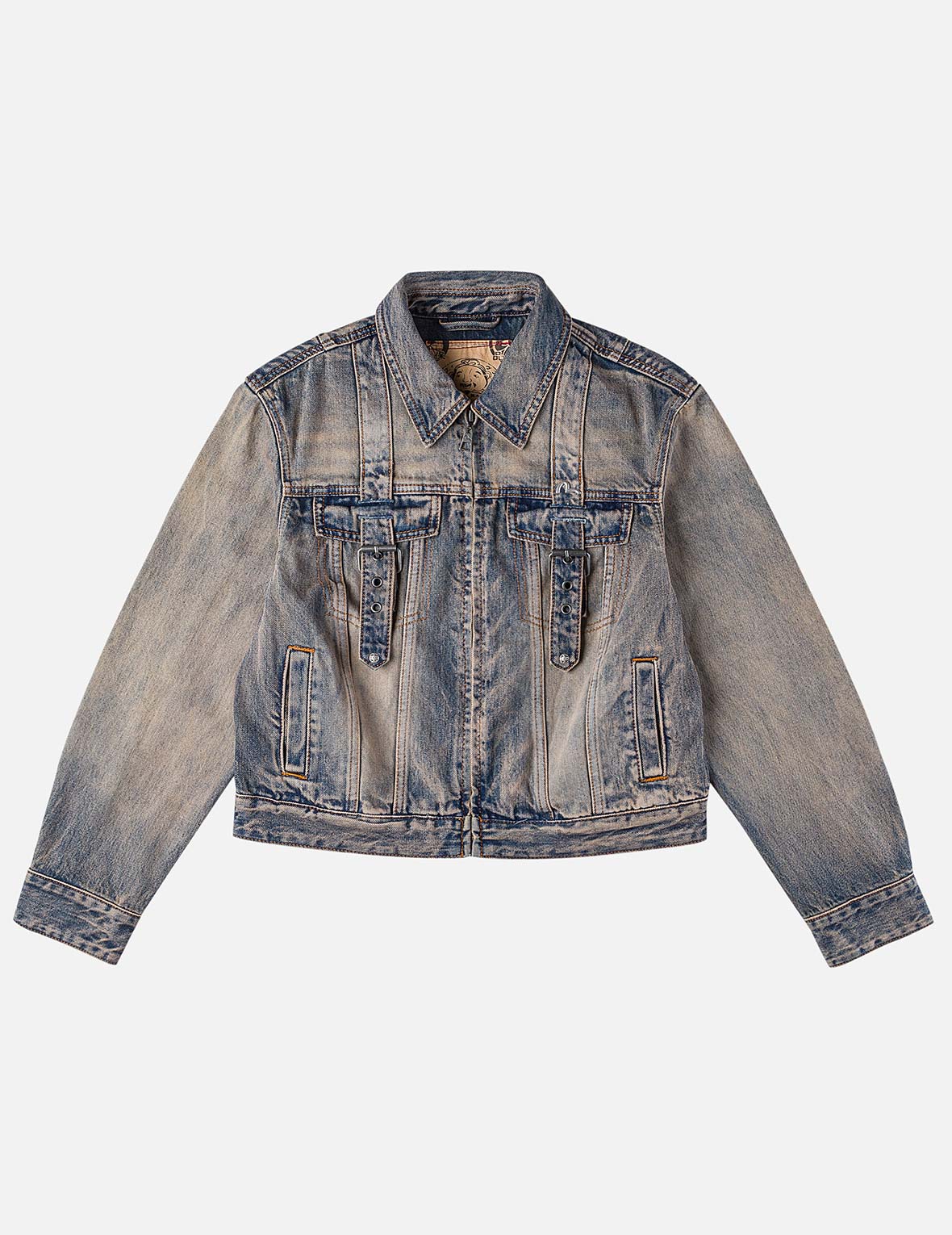 Two Tone Washed Bondage Denim Jacket