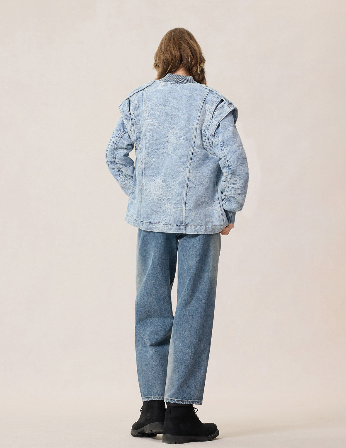 可拆卸做舊牛仔棒球外套