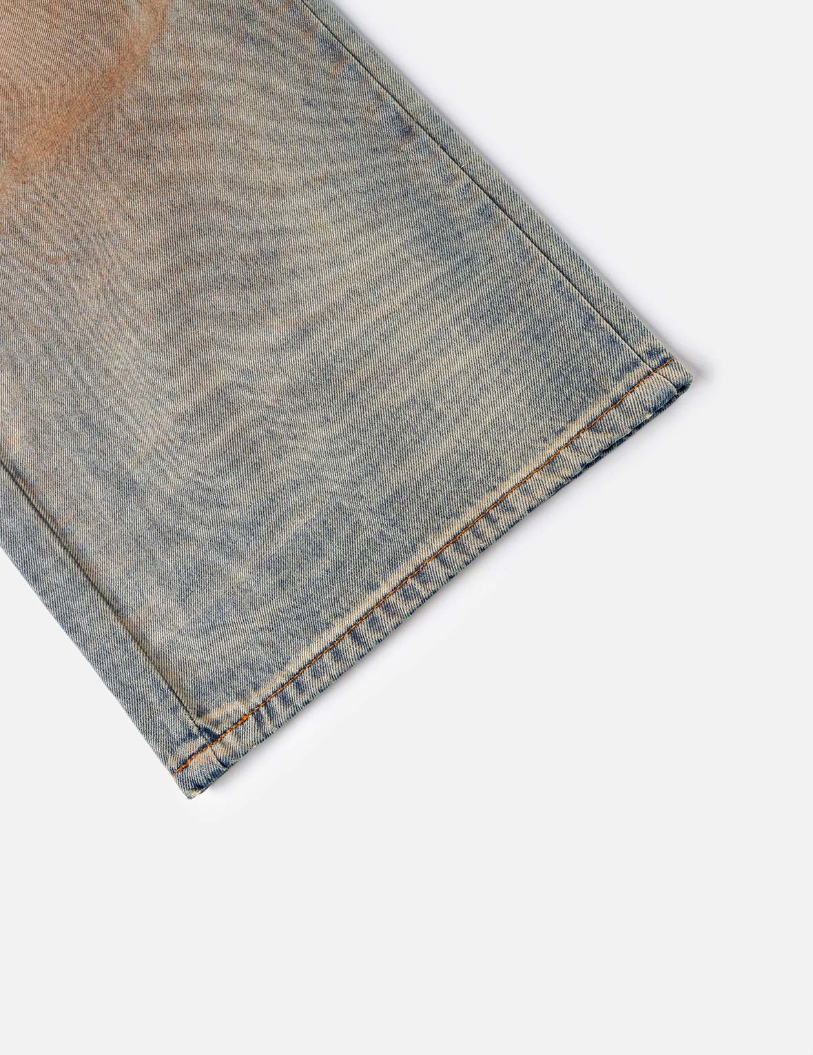 雙層腰頭做舊牛仔褲