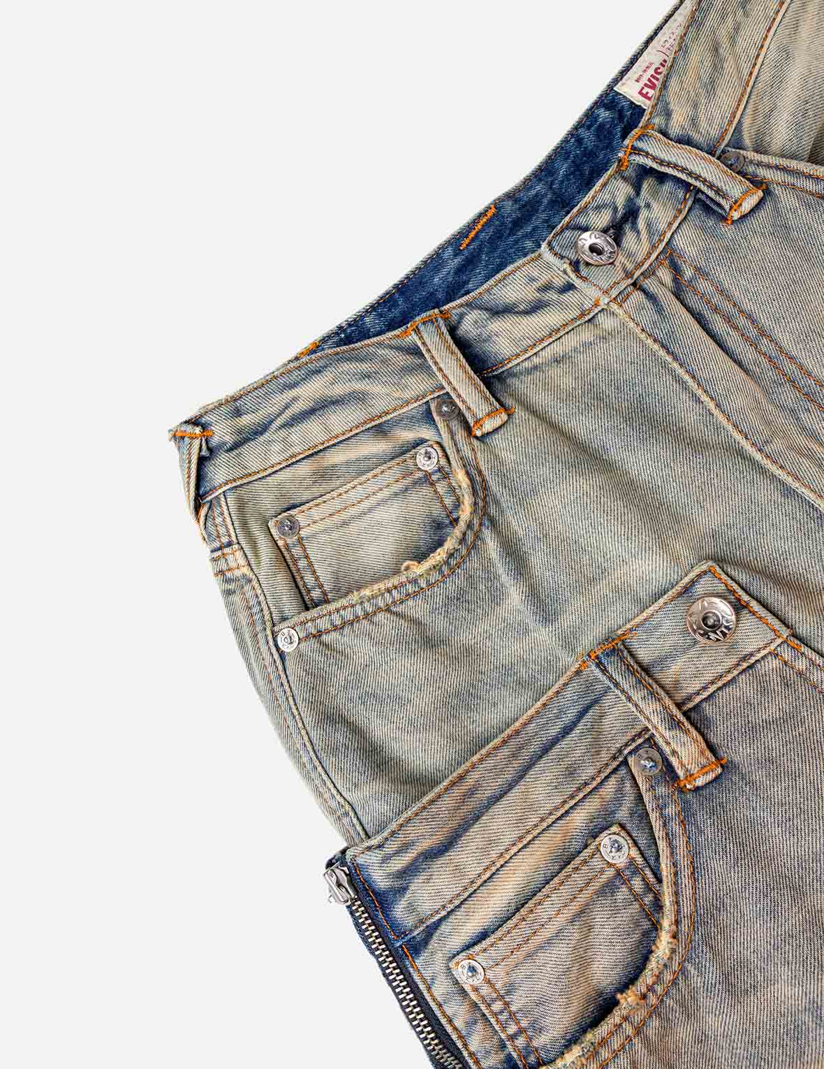 雙層腰頭做舊牛仔褲