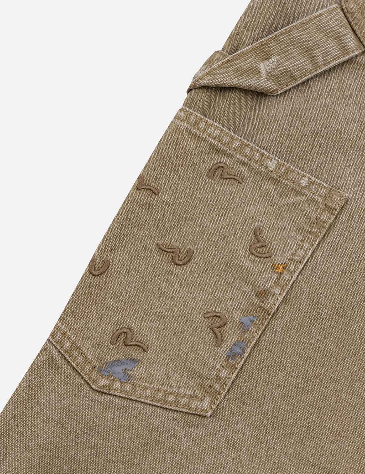 Seagull Embroidery and Logo Print Relax Fit Washed Pants