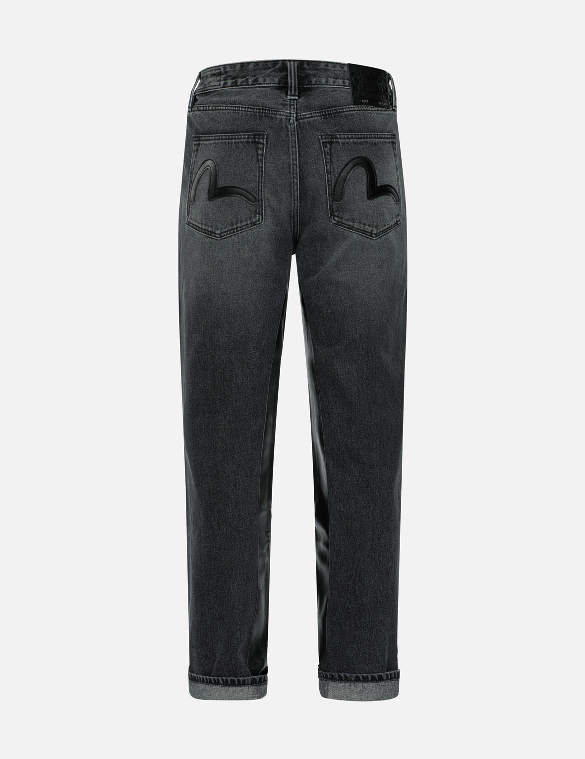 皮革鑲嵌和海鷗口袋鬆身闊腿牛仔褲