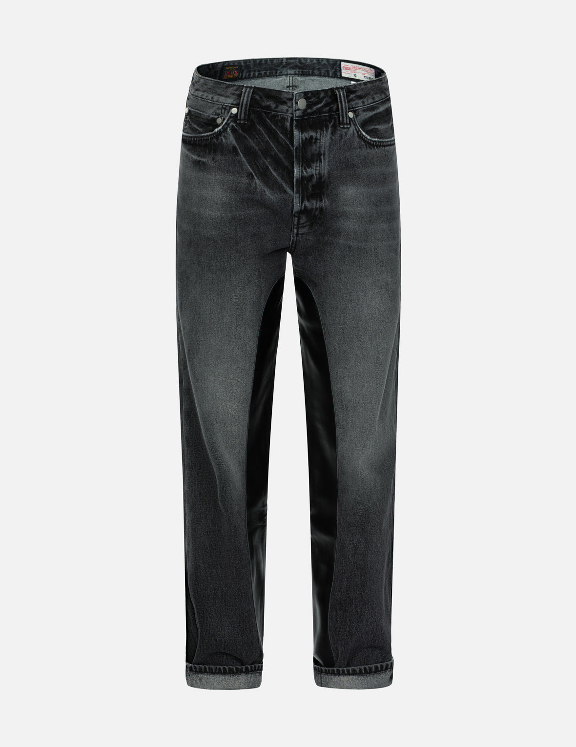 皮革鑲嵌和海鷗口袋鬆身闊腿牛仔褲