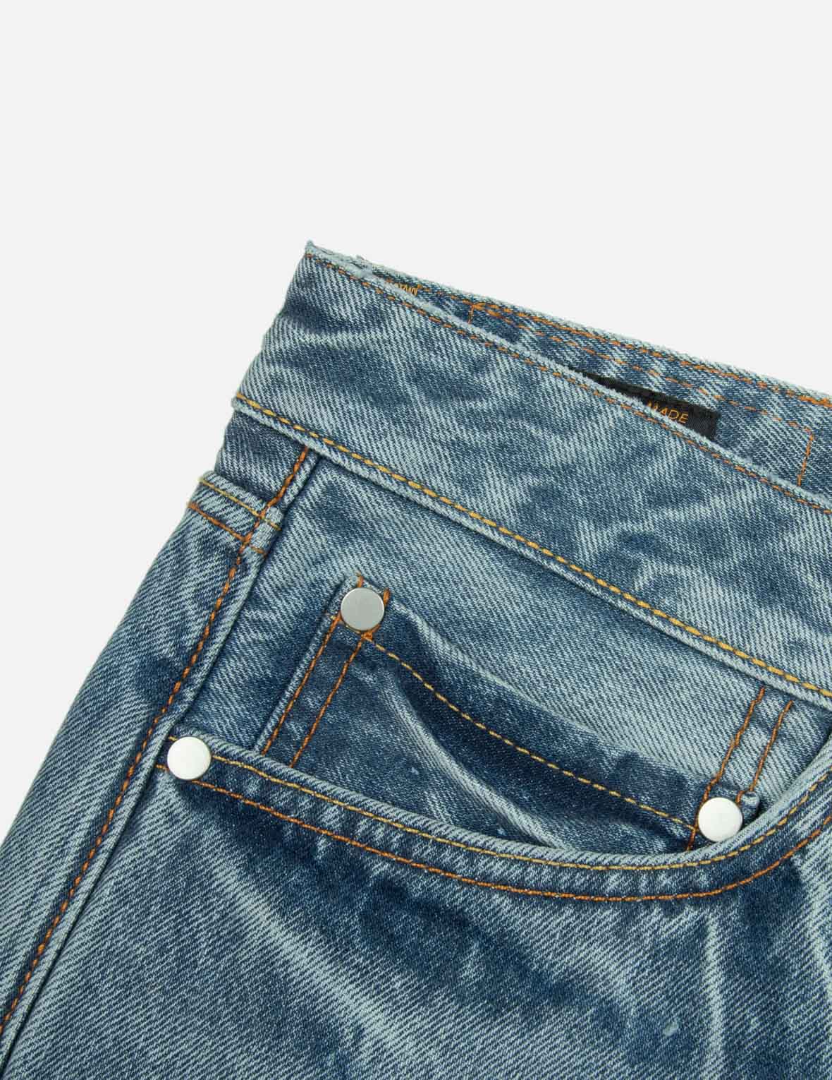 皮革鑲嵌和海鷗口袋鬆身闊腿牛仔褲