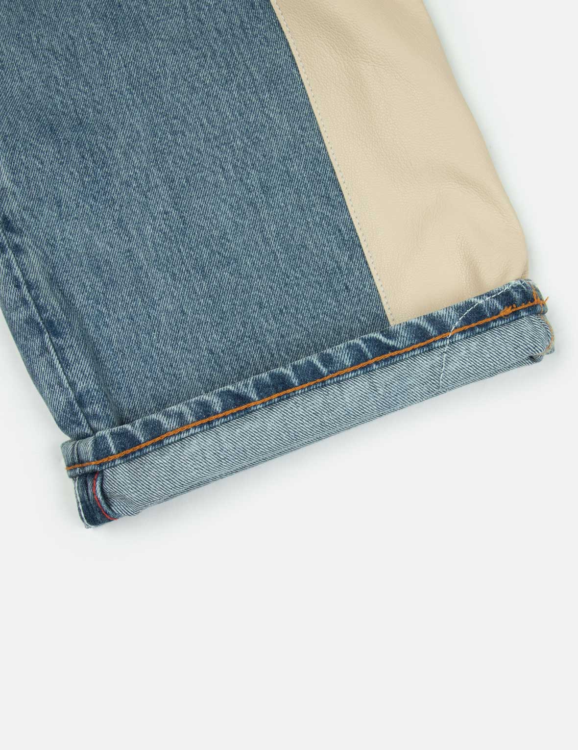 皮革鑲嵌和海鷗口袋鬆身闊腿牛仔褲